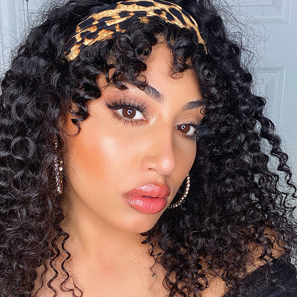 Throw On & Go Deep Wave No Lace Glueless Long Headband Wig 100% Human Hair