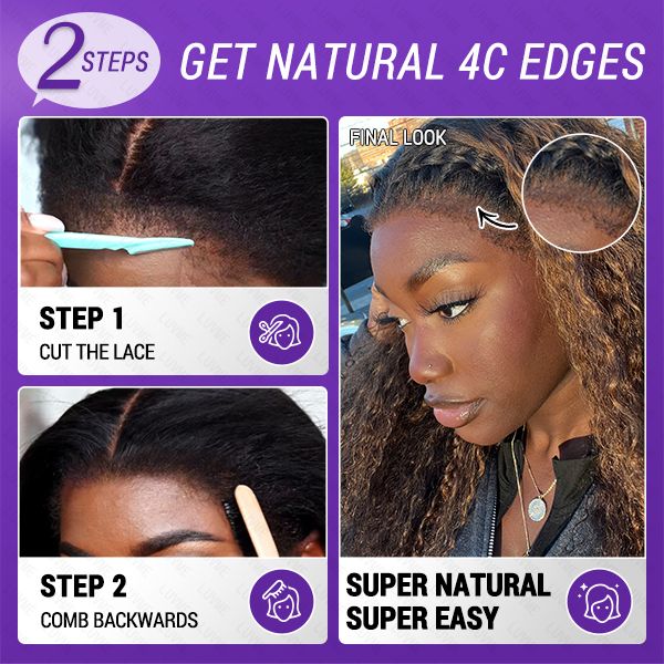 4C Edges | Kinky Edges Ombre Brown Deep Wave Glueless 13x4 Frontal HD Lace Side Part Long Wig  - US Only