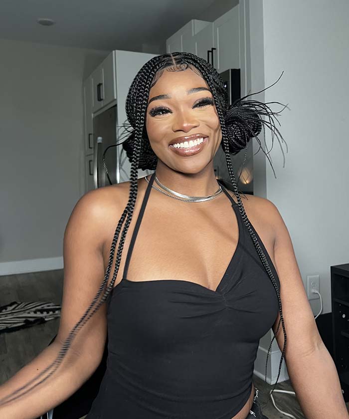 Fancivivi Small Knotless Box Braids 102 Strands Triangle Base Over Hip-Length 36" Full Hand Tied Lace Braided Wig