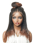 Tina - Senegalese Mini Twist Braided Wig 14" Full Hand-tied HD Lace With Curly Ends - Human Baby Hair