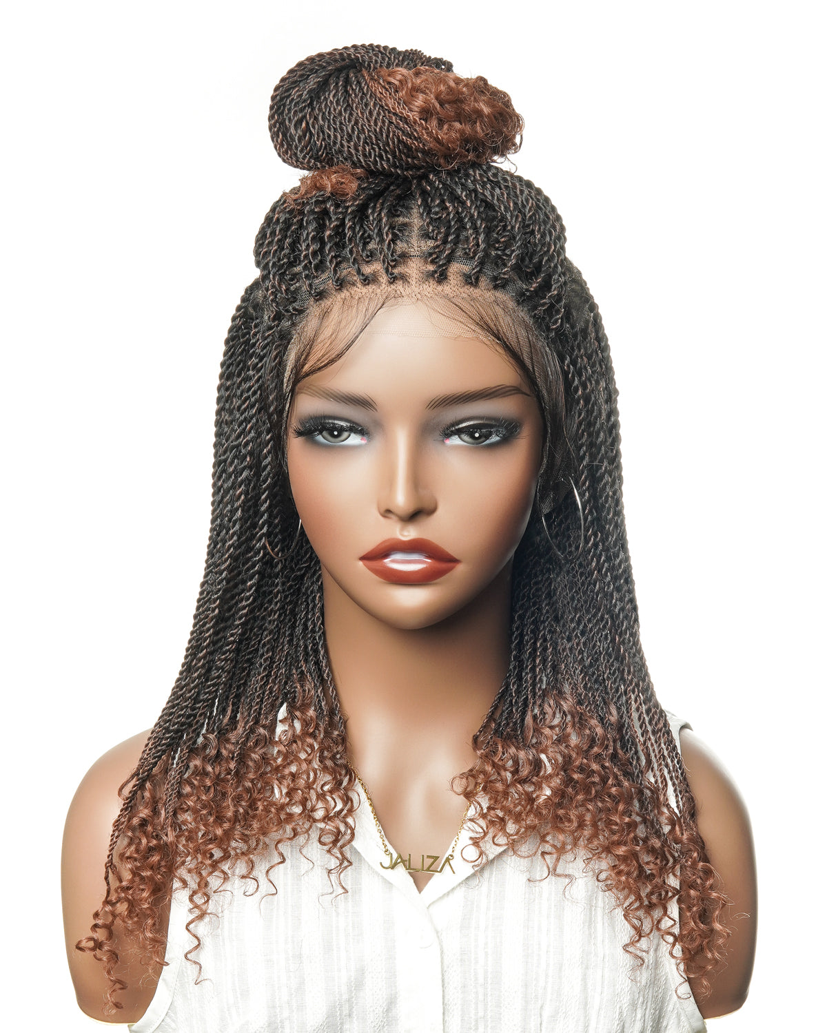 Tina - Senegalese Mini Twist Braided Wig 14" Full Hand-tied HD Lace With Curly Ends - Human Baby Hair