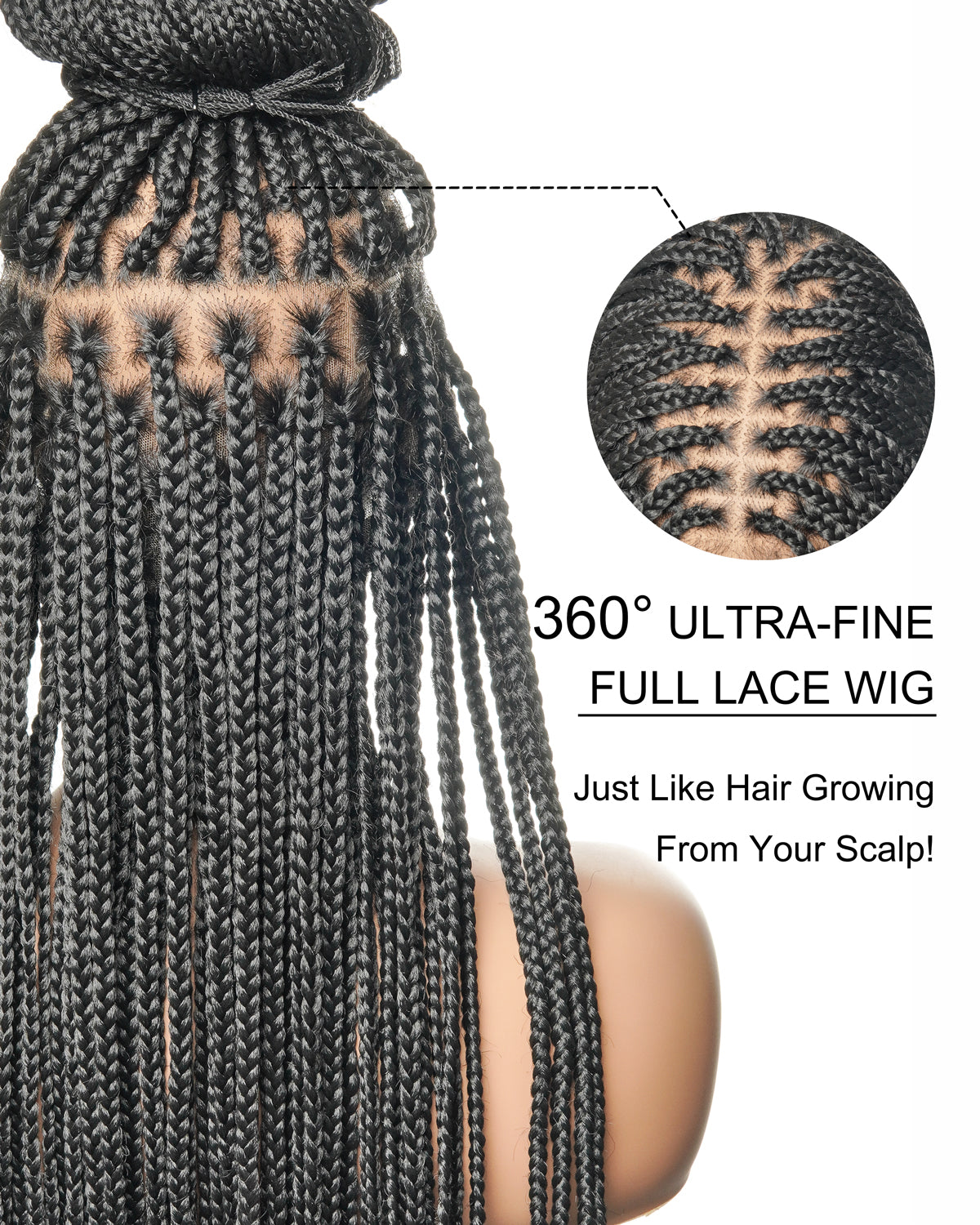 36" Pre Bleached Human Hair HD Lace Lightweight Knotless Box Braided Wig 100 Strands