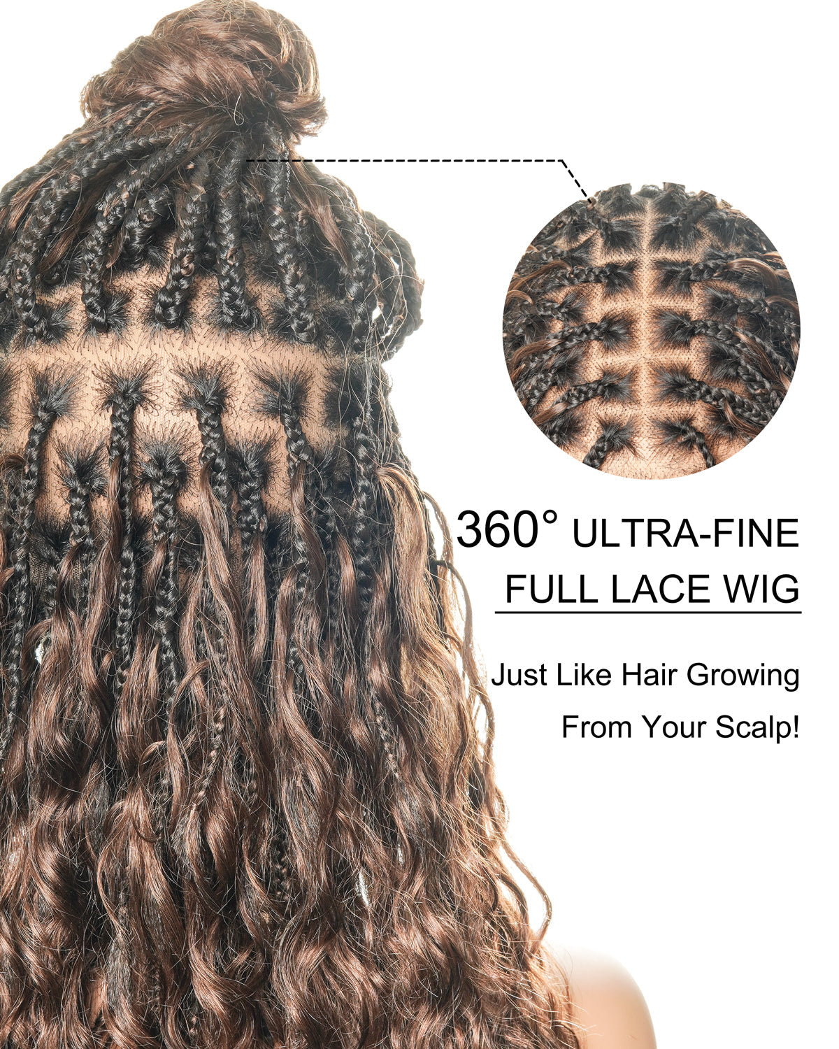 Kiki - 12"-36" Human Hair Deep Wave Curls Pre Bleached Knotless HD Full Lace Boho Box Braided Wig