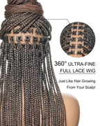 36" Pre Bleached Human Hair HD Lace Lightweight Knotless Box Braided Wig 100 Strands