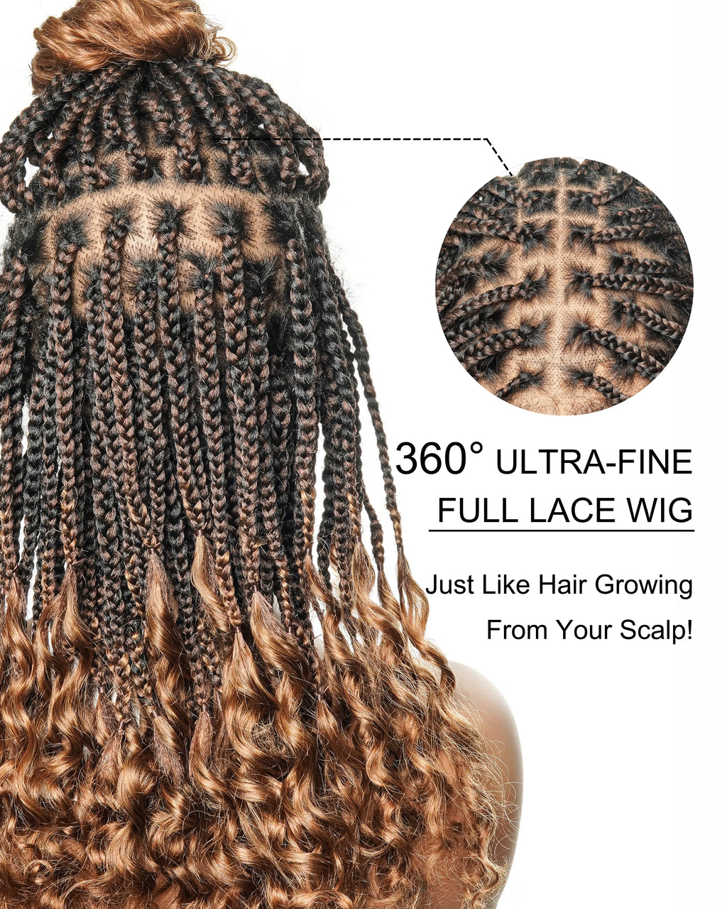 Nina - Short Pre Bleached HD Full Lace Knotless Box Braided Wig With Human Hair Curly Ends