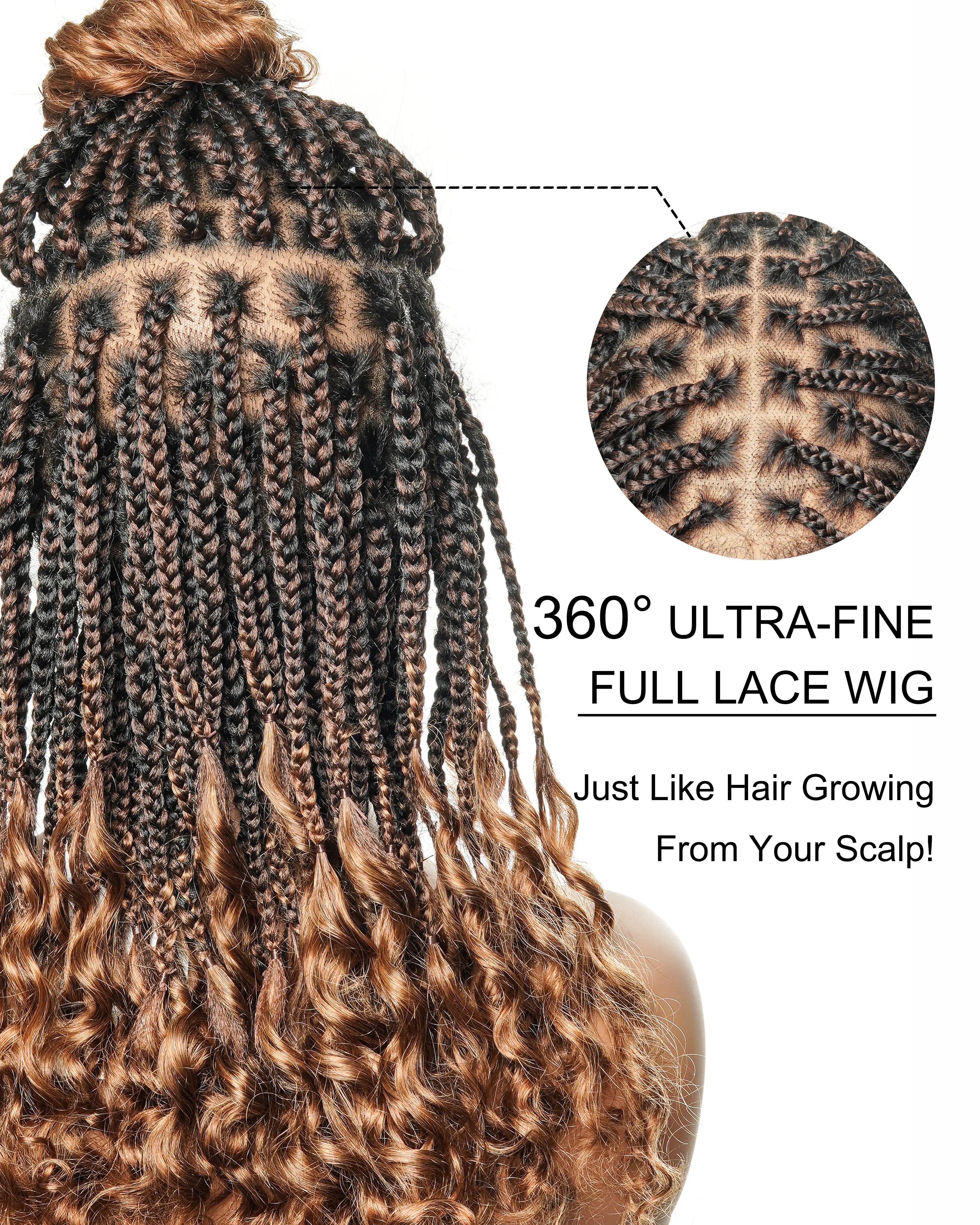 Nina - Short Pre Bleached HD Full Lace Knotless Box Braided Wig With Human Hair Curly Ends