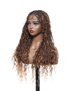 Glueless 16"-24" Pre Cut HD Full Elastic Lace Human Hair Boho Curls Lightweight Ready-To-Go Braided Wig (Lace Not Hand Tied)