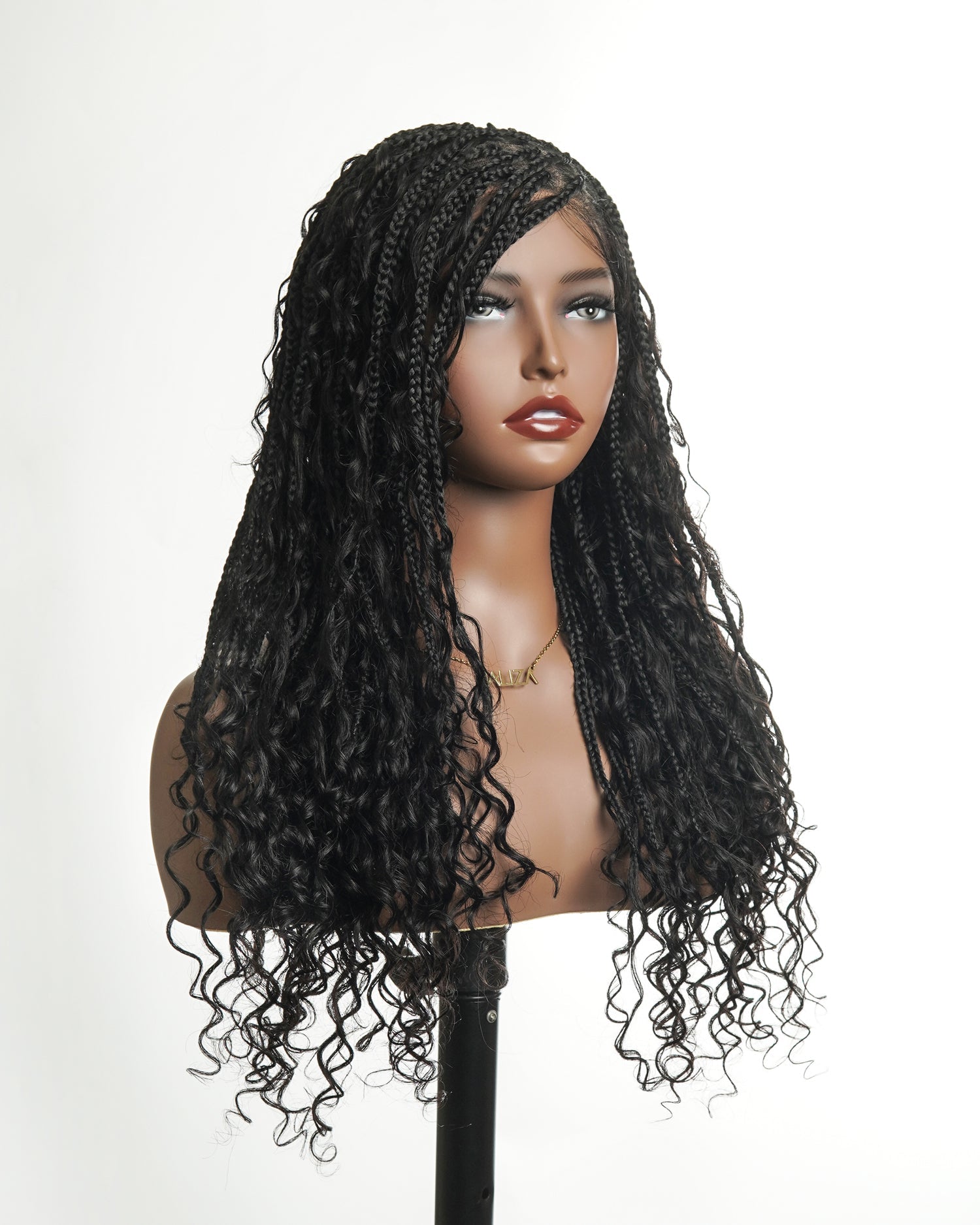 Glueless 16"-24" Pre Cut HD Full Elastic Lace Human Hair Boho Curls Lightweight Ready-To-Go Braided Wig (Lace Not Hand Tied)