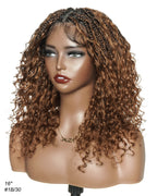 Glueless 16"-24" Pre Cut HD Full Elastic Lace Human Hair Boho Curls Lightweight Ready-To-Go Braided Wig (Lace Not Hand Tied)