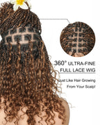 Glueless 16"-24" Pre Cut HD Full Elastic Lace Human Hair Boho Curls Lightweight Ready-To-Go Braided Wig (Lace Not Hand Tied)