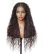 Glueless 16"-24" Pre Cut HD Full Elastic Lace Human Hair Boho Curls Lightweight Ready-To-Go Braided Wig (Lace Not Hand Tied)