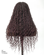 Glueless 16"-24" Pre Cut HD Full Elastic Lace Human Hair Boho Curls Lightweight Ready-To-Go Braided Wig (Lace Not Hand Tied)