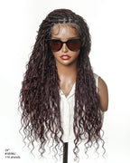 Glueless 16"-24" Pre Cut HD Full Elastic Lace Human Hair Boho Curls Lightweight Ready-To-Go Braided Wig (Lace Not Hand Tied)