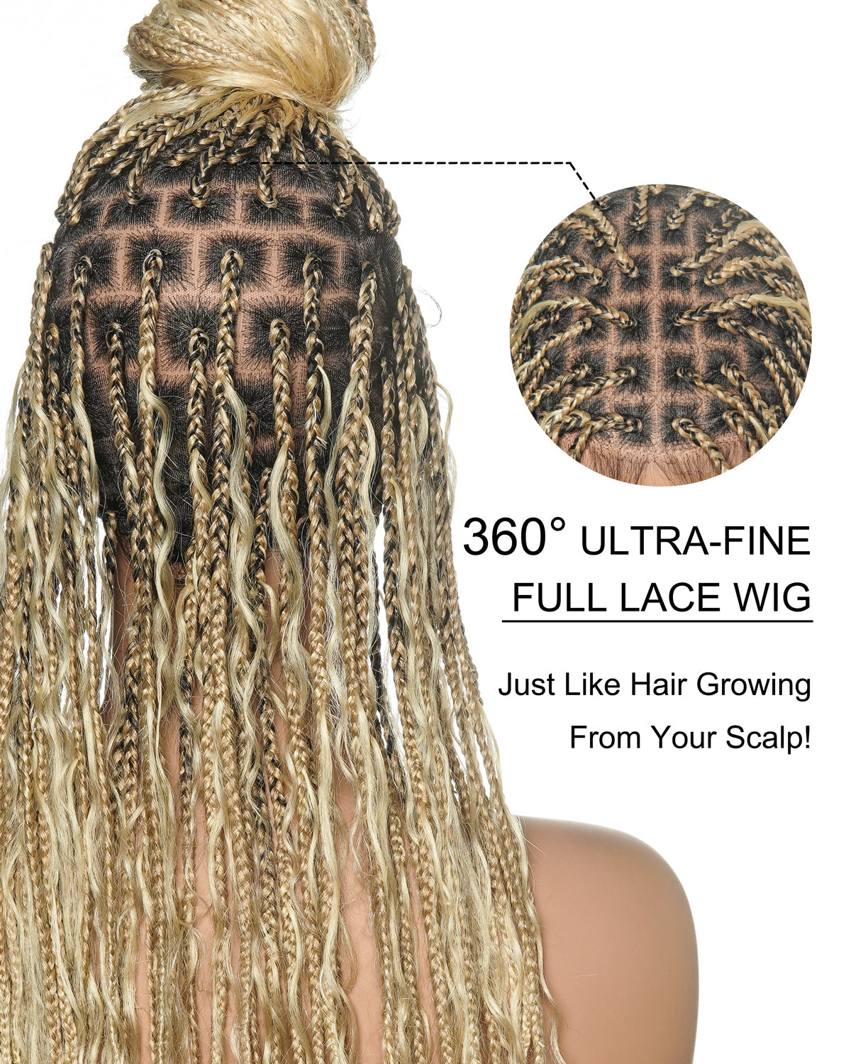 Glueless 16"-24" Pre Cut HD Full Elastic Lace Human Hair Boho Curls Lightweight Ready-To-Go Braided Wig (Lace Not Hand Tied)