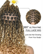 Glueless 16"-24" Pre Cut HD Full Elastic Lace Human Hair Boho Curls Lightweight Ready-To-Go Braided Wig (Lace Not Hand Tied)