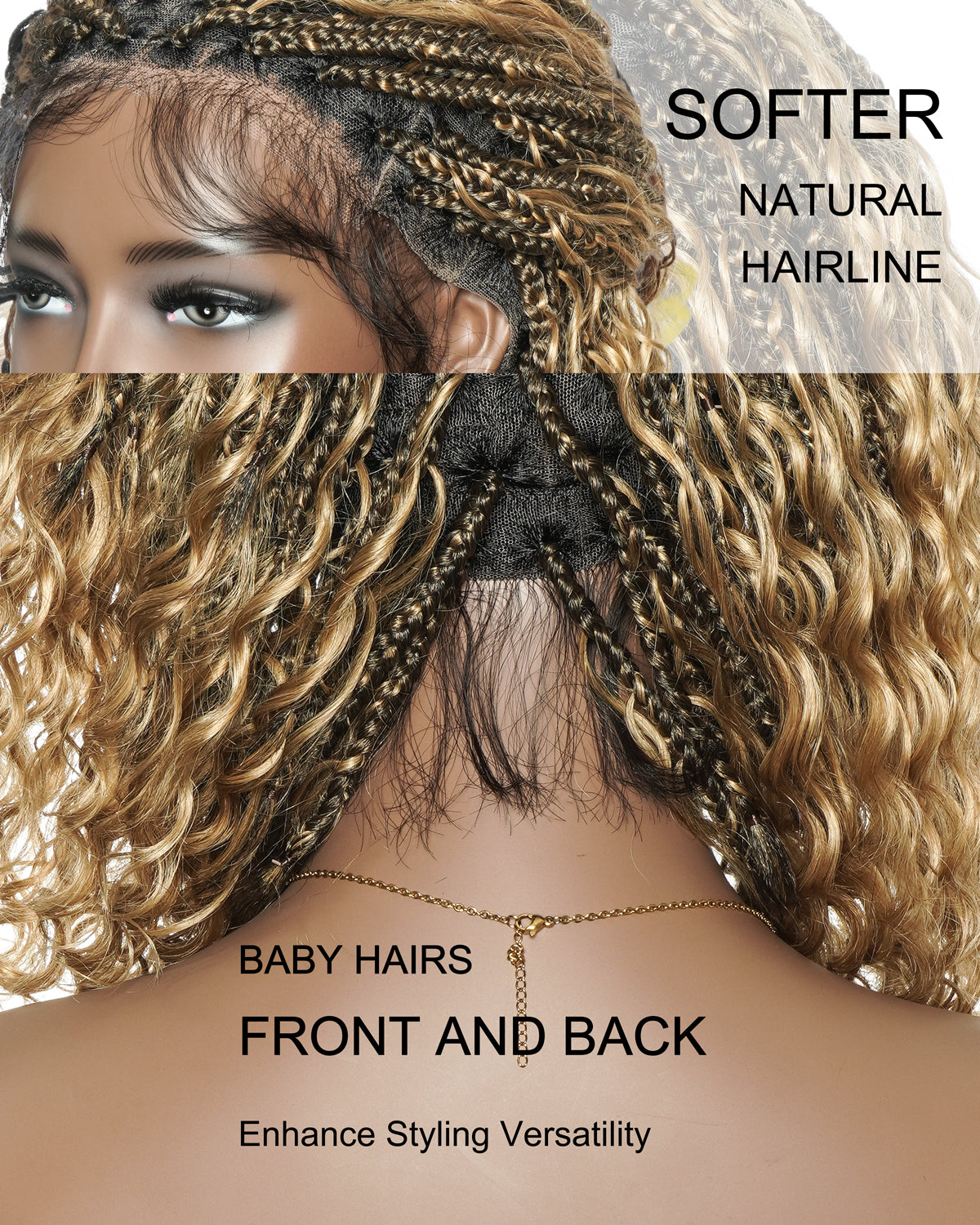 Glueless 16"-24" Pre Cut HD Full Elastic Lace Human Hair Boho Curls Lightweight Ready-To-Go Braided Wig (Lace Not Hand Tied)
