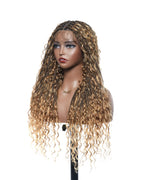 Glueless 16"-24" Pre Cut HD Full Elastic Lace Human Hair Boho Curls Lightweight Ready-To-Go Braided Wig (Lace Not Hand Tied)