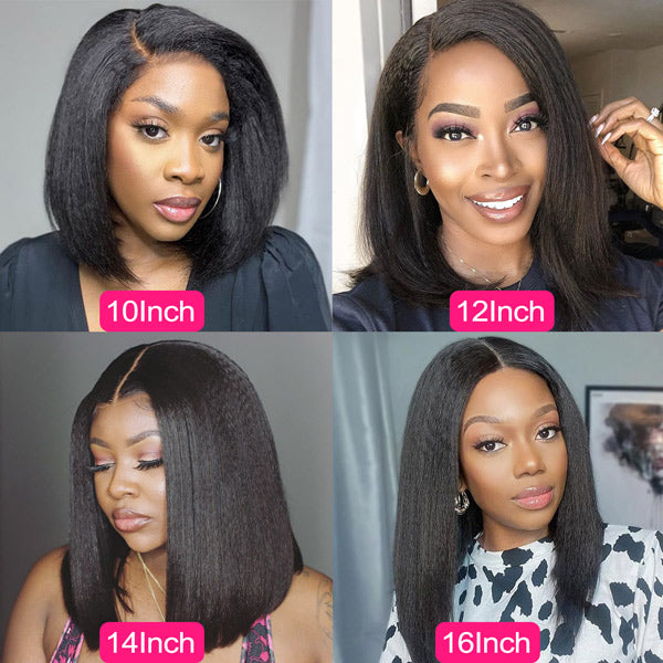 Wear Go Glueless Wigs Kinky Straight Pre Cut 7x5 HD Lace Front Bob Wigs