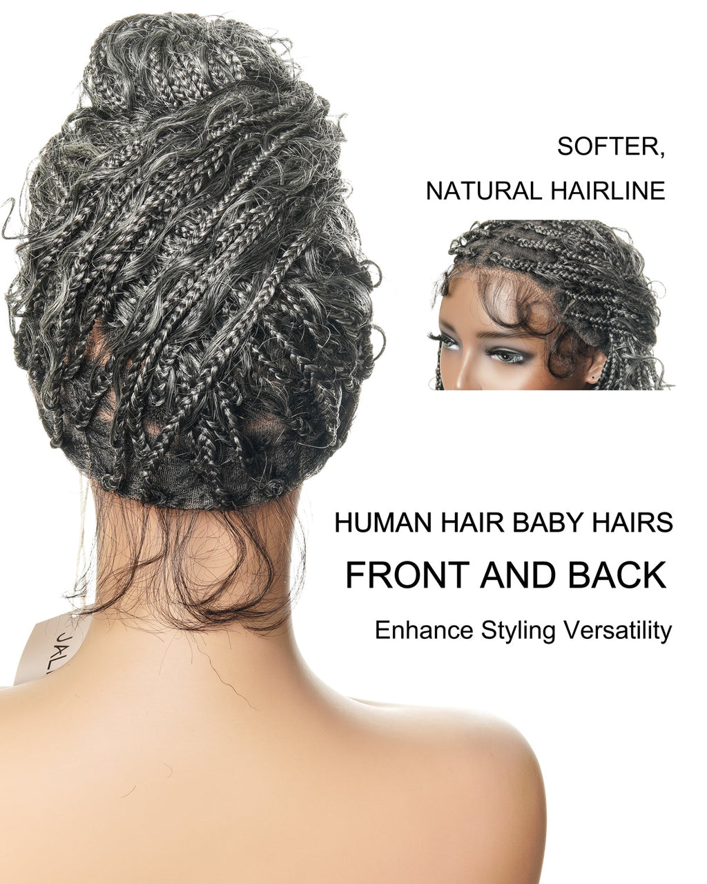 Glueless 16"-24" Pre Cut HD Full Elastic Lace Human Hair Boho Curls Lightweight Ready-To-Go Braided Wig (Lace Not Hand Tied)