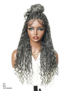 Glueless 16"-24" Pre Cut HD Full Elastic Lace Human Hair Boho Curls Lightweight Ready-To-Go Braided Wig (Lace Not Hand Tied)