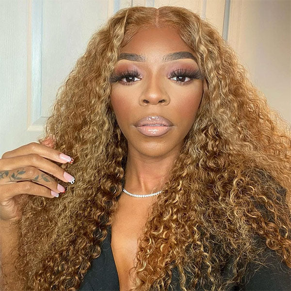 Water Wave 4/27 Highlight Wear Go Glueless Wig Pre-cut 7x5 Lace Wig Preplucked With Natural Hairline