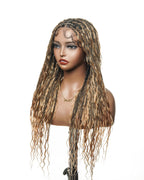Full Transparent Lace Human Hair Boho Curls Knotless Boho Box Braided Wig 86 Strands