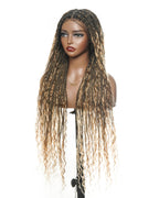 Full Transparent Lace Human Hair Boho Curls Knotless Boho Box Braided Wig 86 Strands