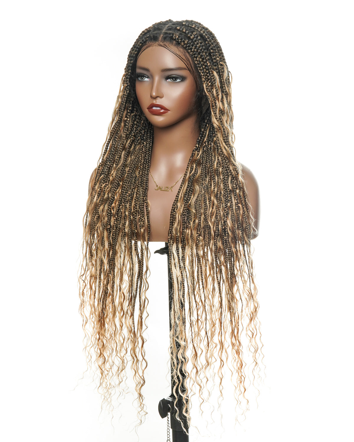 Full Transparent Lace Human Hair Boho Curls Knotless Boho Box Braided Wig 86 Strands