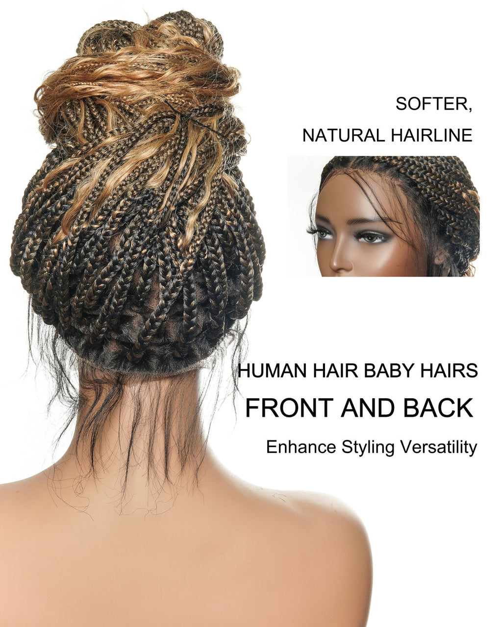 Full Transparent Lace Human Hair Boho Curls Knotless Boho Box Braided Wig 86 Strands