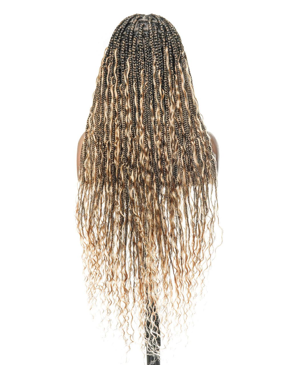 Full Transparent Lace Human Hair Boho Curls Knotless Boho Box Braided Wig 86 Strands