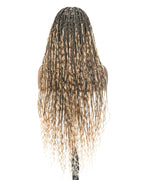 Full Transparent Lace Human Hair Boho Curls Knotless Boho Box Braided Wig 86 Strands