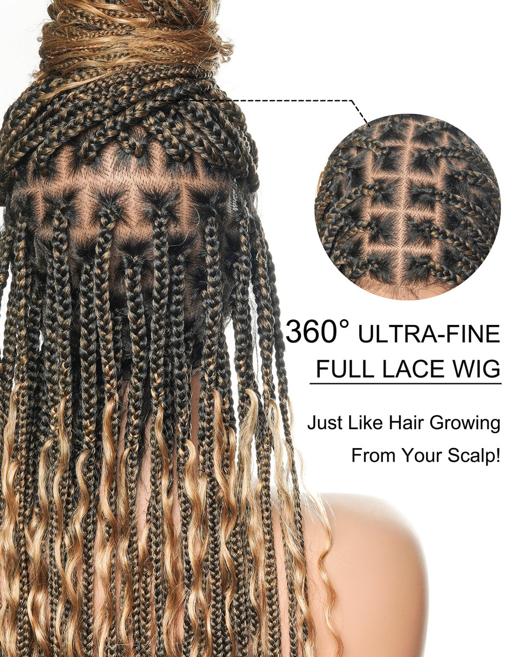 Full Transparent Lace Human Hair Boho Curls Knotless Boho Box Braided Wig 86 Strands