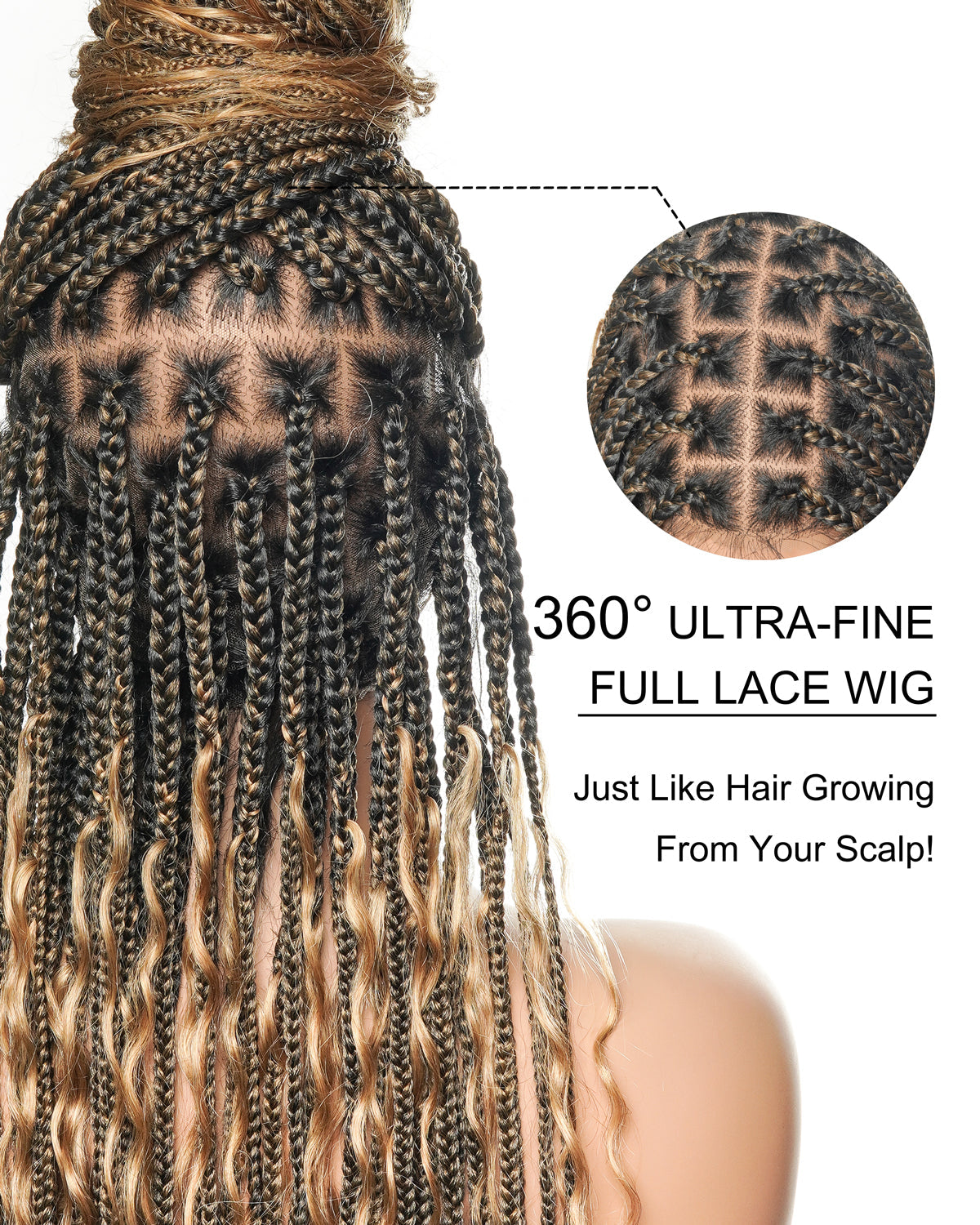 Full Transparent Lace Human Hair Boho Curls Knotless Boho Box Braided Wig 86 Strands