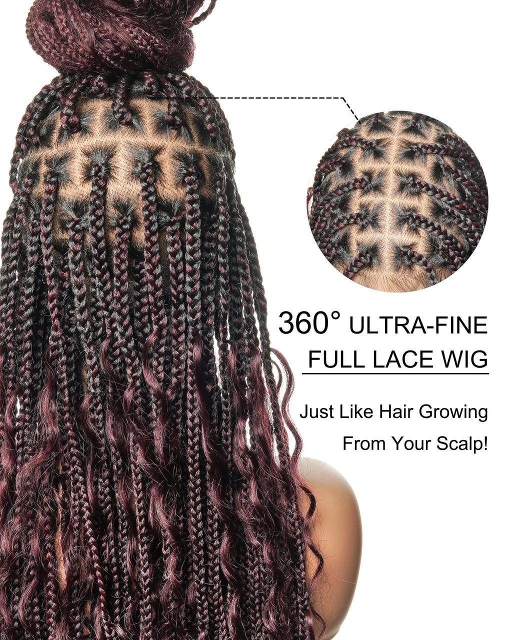 Full Transparent Lace Human Hair Boho Curls Knotless Boho Box Braided Wig 86 Strands