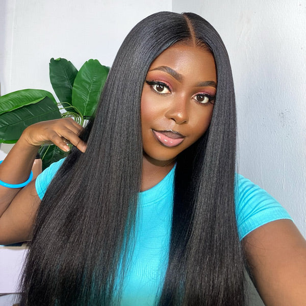 Yaki Straight Bleached Knots Wear Go Wig Pre-cut 7x5 HD Lace Bleached Knots Relaxed Glueless Wig