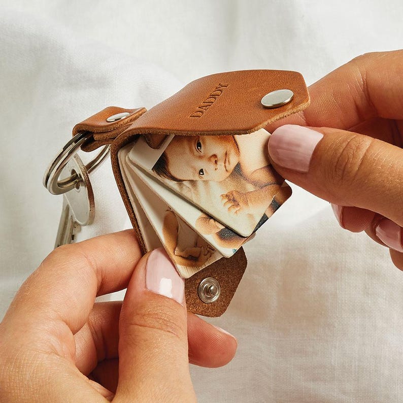 Personalized Leather Multi Four Photo Keychain