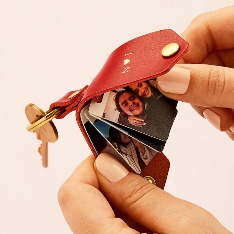 Personalized Leather Multi Four Photo Keychain