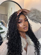 Glueless 16"-24" Pre Cut HD Full Elastic Lace Human Hair Boho Curls Lightweight Ready-To-Go Braided Wig (Lace Not Hand Tied)