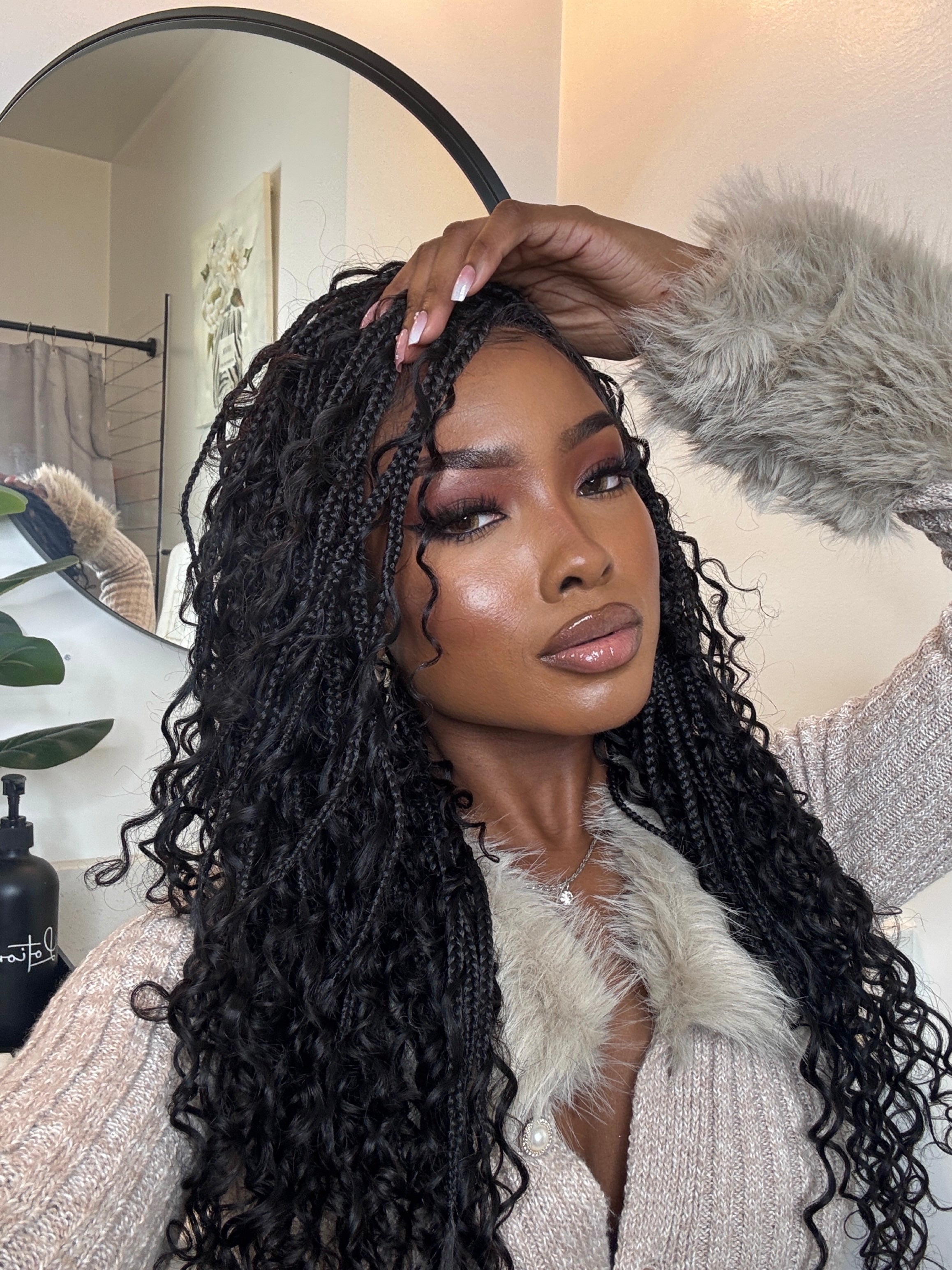 Glueless 16"-24" Pre Cut HD Full Elastic Lace Human Hair Boho Curls Lightweight Ready-To-Go Braided Wig (Lace Not Hand Tied)