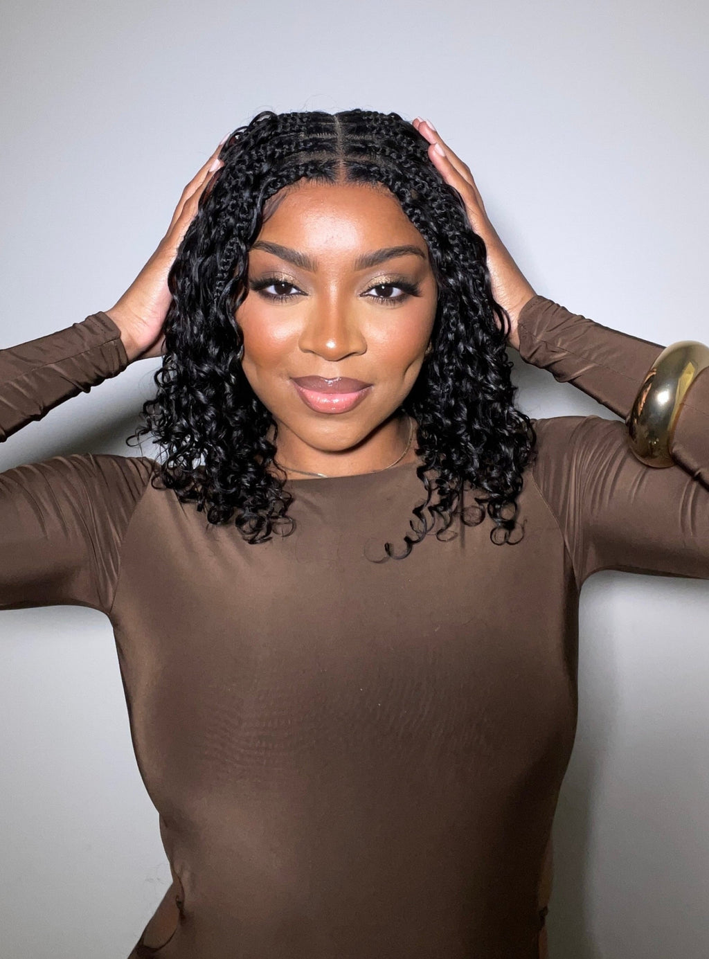 Kiki - 16" Pre Bleached HD Full Lace Human Hair Curls HD Full Lace Knotless Boho Box Braided Wig