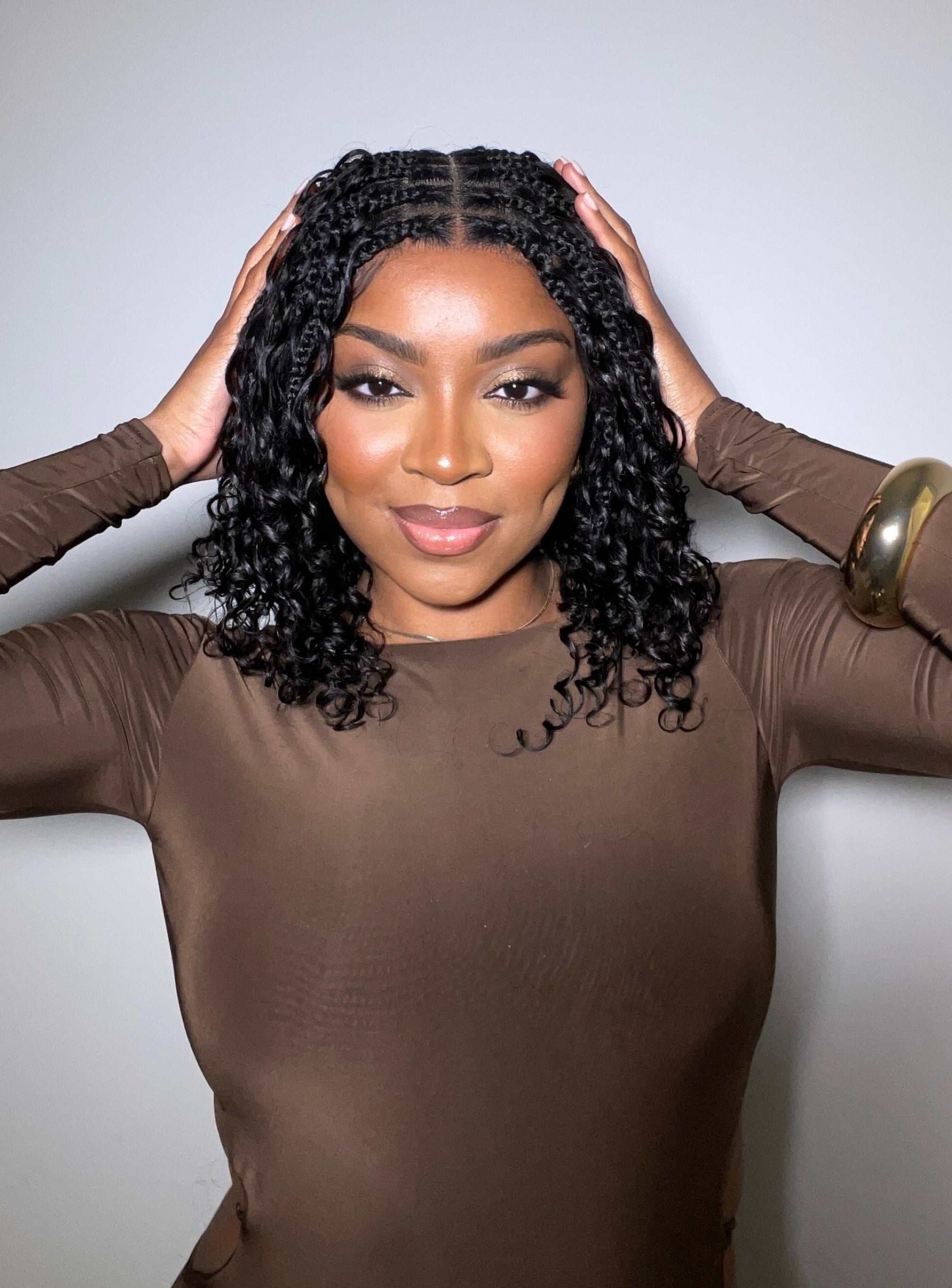 Kiki - 16" Pre Bleached HD Full Lace Human Hair Curls HD Full Lace Knotless Boho Box Braided Wig