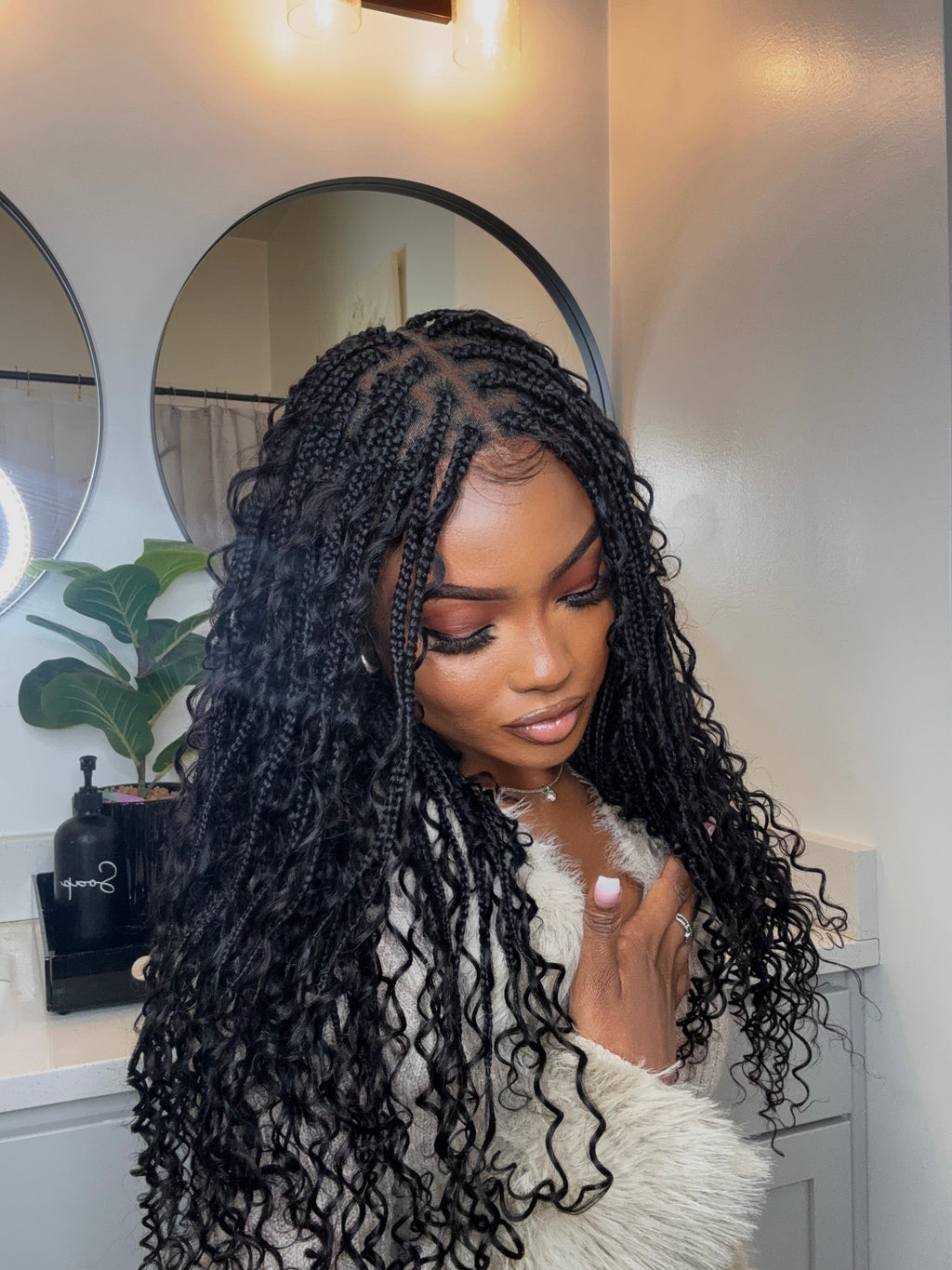 Glueless 16"-24" Pre Cut HD Full Elastic Lace Human Hair Boho Curls Lightweight Ready-To-Go Braided Wig (Lace Not Hand Tied)