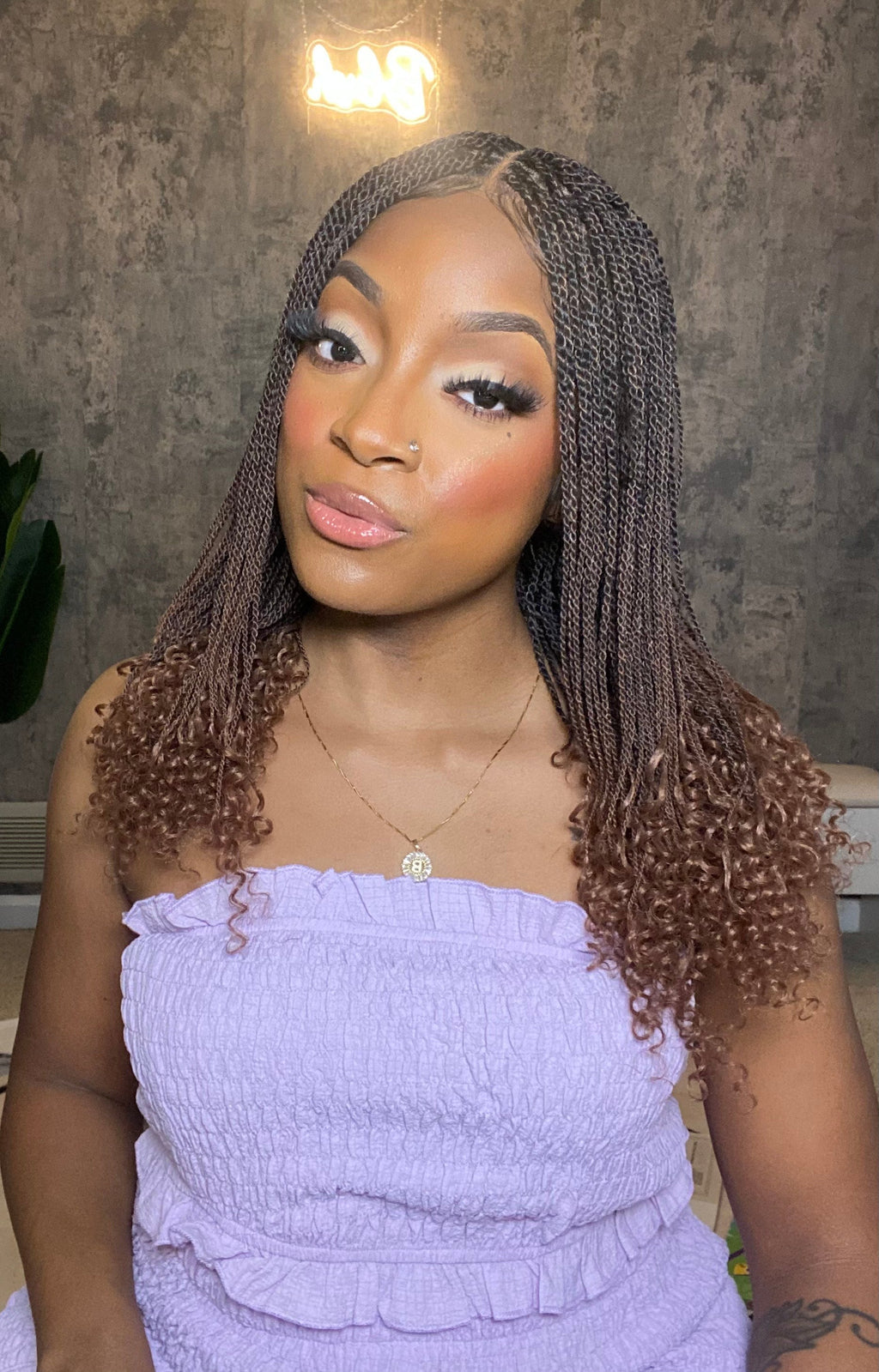 Tina - Senegalese Mini Twist Braided Wig 14" Full Hand-tied HD Lace With Curly Ends - Human Baby Hair
