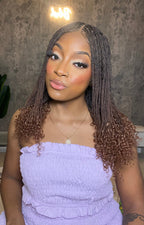 Tina - Senegalese Mini Twist Braided Wig 14" Full Hand-tied HD Lace With Curly Ends - Human Baby Hair