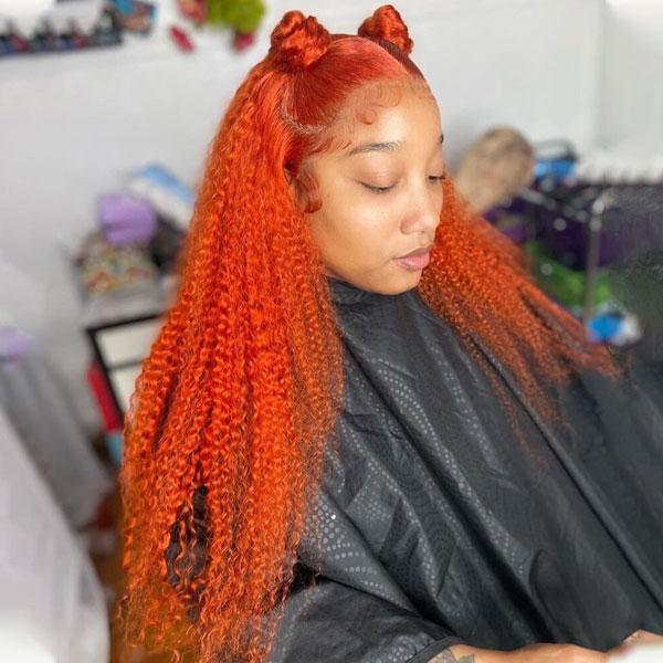 Orange Lace Front Wigs with Baby Hairs Preplucked Kinky Curly Human Virgin Hair 13x4 4x4 Frontal Color Wigs for Women