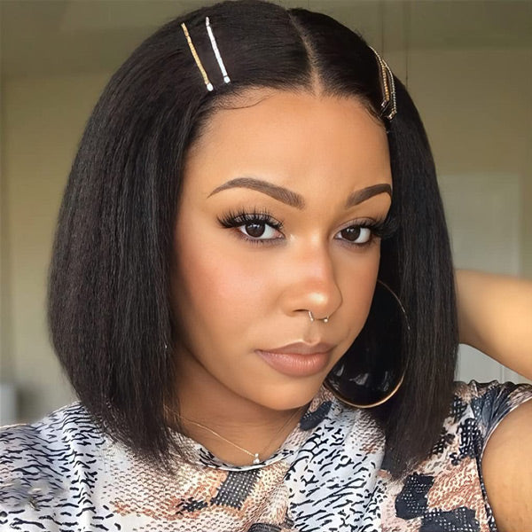 Wear Go Glueless Wigs Kinky Straight Pre Cut 7x5 HD Lace Front Bob Wigs