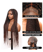Large Head Size Exclusive - 36 inches Pre Bleached Human Hair Lace Knotless Box Braided Wig with Human Baby Hair