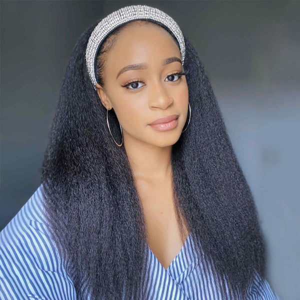 Affordable Kinky Straight Human Hair Headband Wig Ready To Wear Wig No Glue Needed