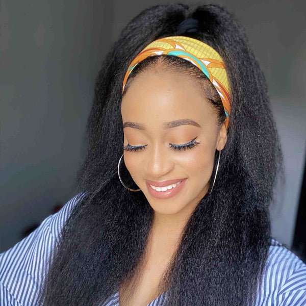 Affordable Kinky Straight Human Hair Headband Wig Ready To Wear Wig No Glue Needed