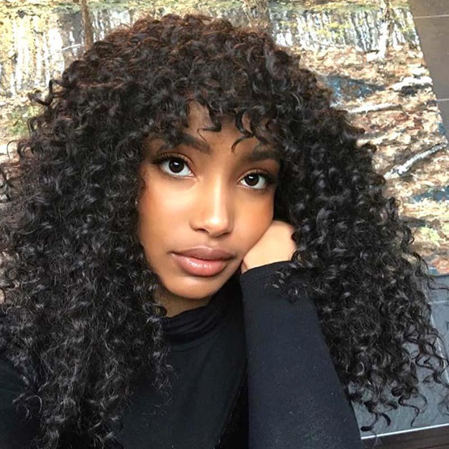 Low-Maintenance Water Wave Human Hair Wig with Bangs Heat-Friendly No Shedding